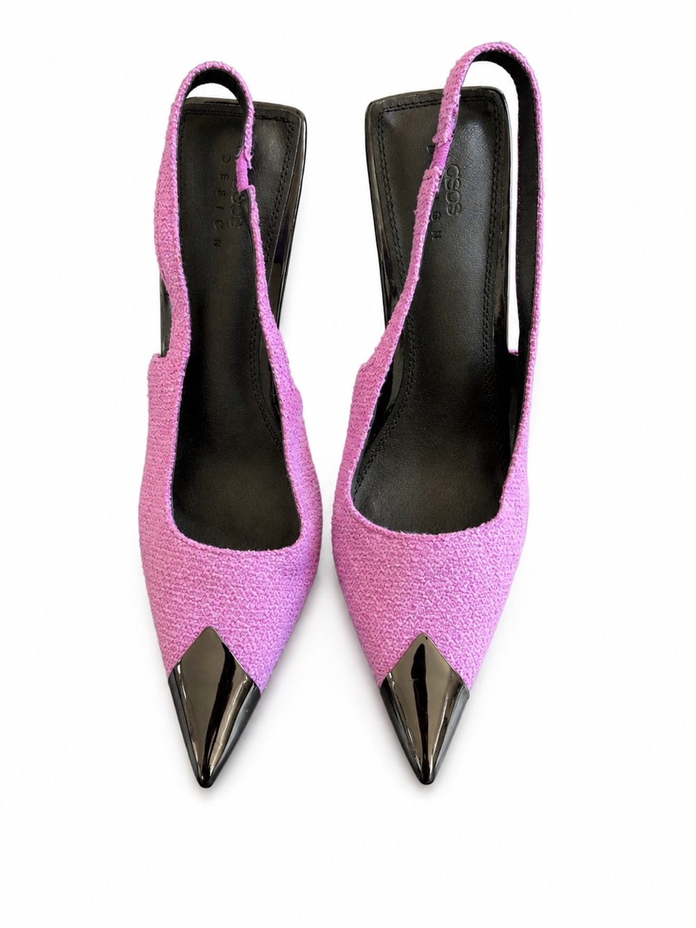 ASOS DESIGN Lilac Textured Black Patent Cap Toe Slingback Heels 8